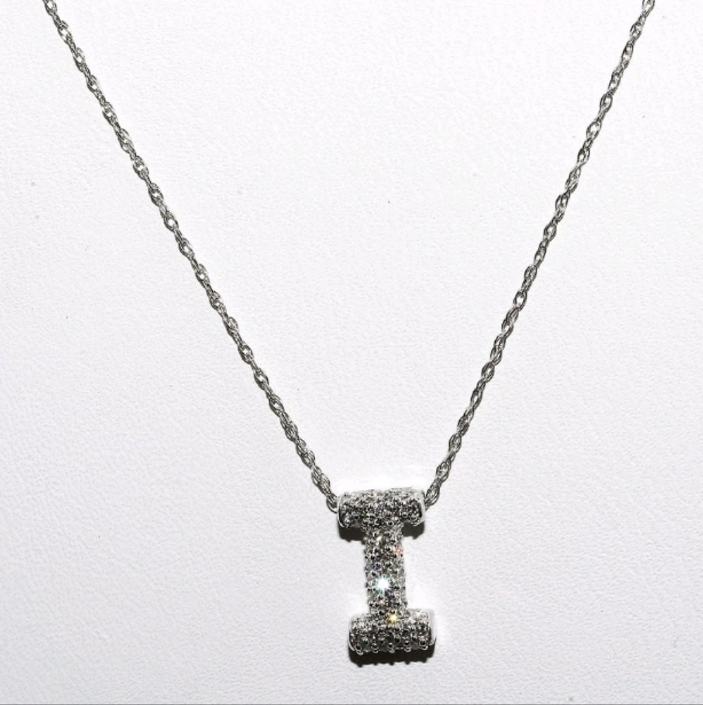 10K Gold .25CT Natural White Diamond Cluster Letter "I" Slide Necklace